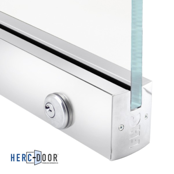 R25S12 with lock, FHC 2-1/2" Low Profile Square Door Rail With Lock For 1/2" Glass - 35-3/4" Length
